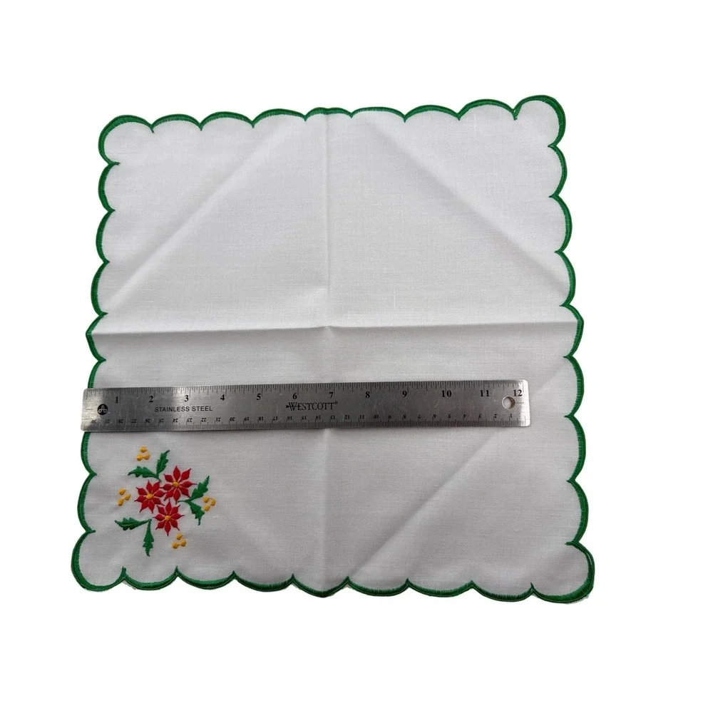 Tablecloth‎ Placemat Napkin Coaster Poinsettia Christmas Embroidered Scallop